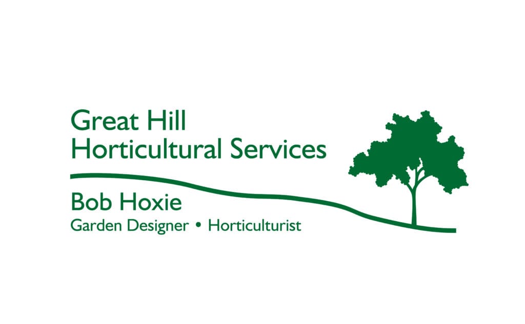 A green tree with a white background and the words " great hill horticultural services."